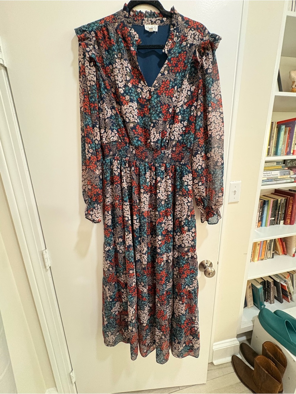 Wonderly Navy Floral Maxi Dress with Red & Cream Accents